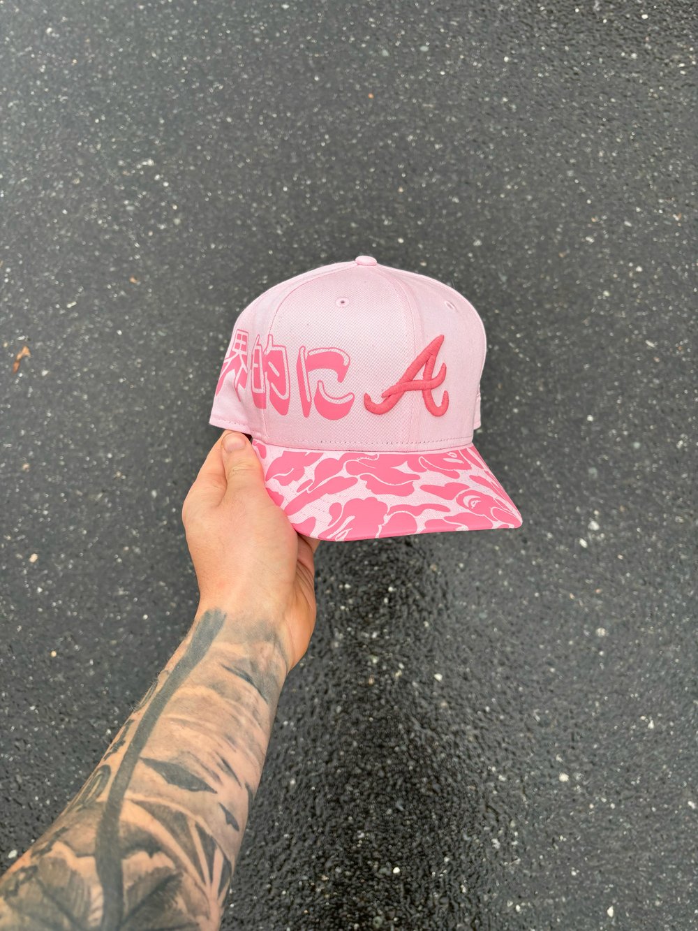 Image of TWO TONE PINK ATLANTA BRAVES CUSTOM FITTED CAP