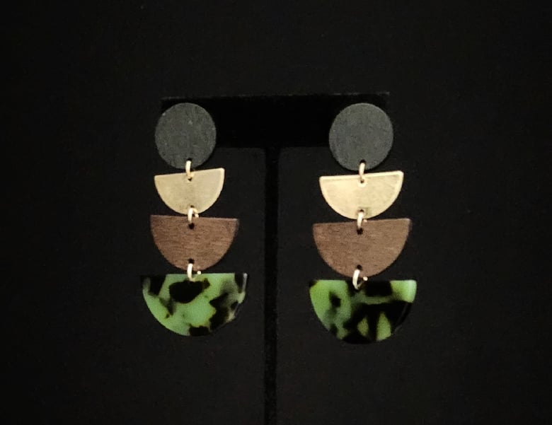 Image of Green Marbled Tier Pierced Earrings 