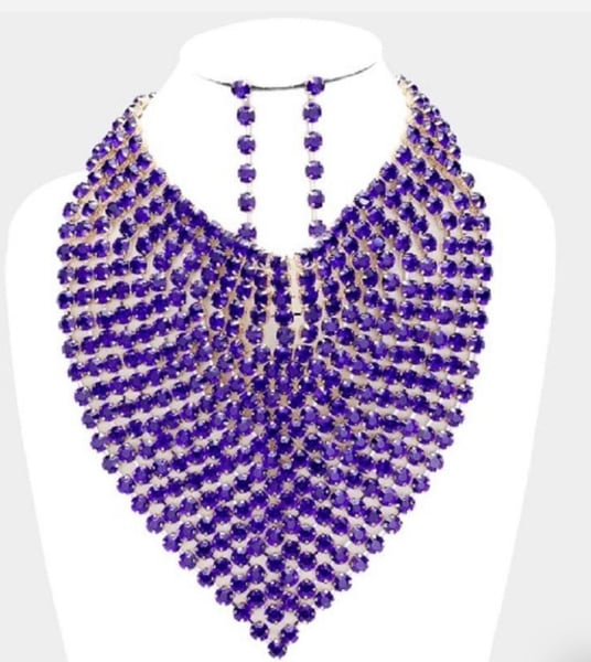 Image of Joy of love LARGE GOLD BIB BLUE NECKLACE SET  