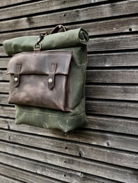 Image 4 of Motorcycle bag in waxed canvas with exterior leather pocket Bike accessories Waxed canva