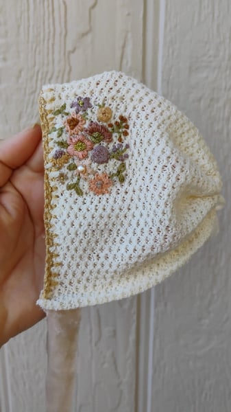 Image of Embroidered  off white bonnet