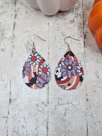 Image 3 of Retro Batty Flower Faux Leather Earrings
