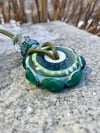 teal flow; effetre medallion with accent beads and leather cord