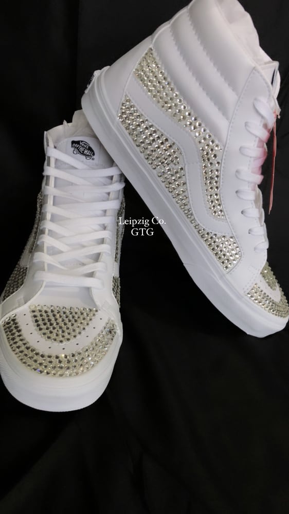 Image of Custom Crystal Vans Sk8-Hi Off The Wall White Leather 