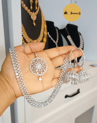 Image 5 of Yami_American Diamond Jhumka Set with Tika