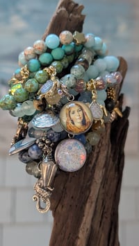 Image 5 of Cape Cod Artist | 8mm Gemstone Sky  Blue Jasper Fleur-de-Lis Charm Bracelet | 