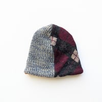 Image 3 of Upcycled Reversible Beanie orange flower x argyle