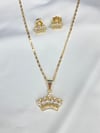 REINA CROWN ICED OUT NECKLACE SET 