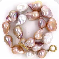 Image 4 of Mixed Color Pearl Necklace 18k Bamboo Clasp