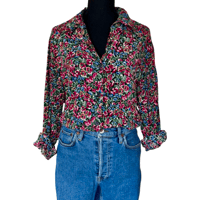 Image 1 of 1990s Floral Print Relaxed Button Front Blouse- M - Vintage Express  