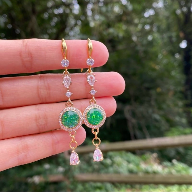 Image of Glowing Green Nights Dangling Earrings ✨