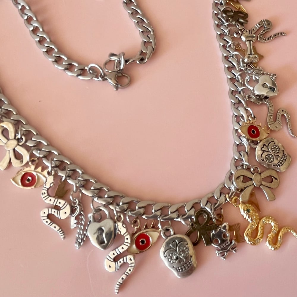 Image of One of a Kind Charm Necklace - Snake, Eyes, Skulls, Bows
