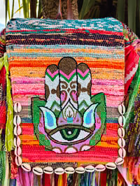 Image 3 of 4 Frill sari Bohemian Back Pack with adjustable leather strap