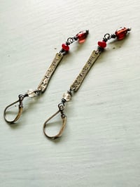 Image 3 of garnet and ruby sterling silver bar earrings