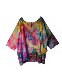 Image 2 of 3X PLUS 100% Cotton Forager Top in Tropical Watercolor Ice Dye