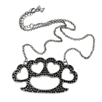 Image 1 of black heart brass knuckle necklace 