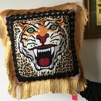 Image 1 of Pink Velvet Black Trim Tiger Cushion