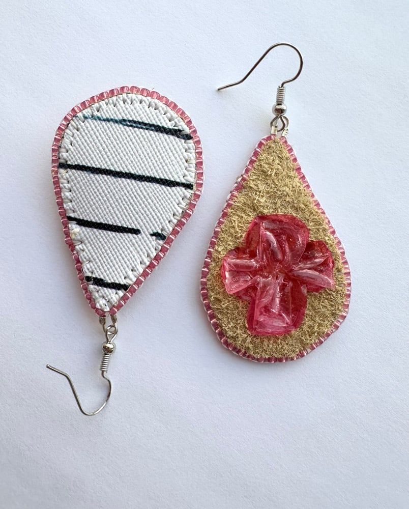 Image of Pink Teardrop shaped Fish Scale Earrings