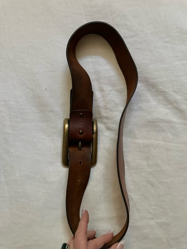 late 60s leather belt with heavy brass buckle 