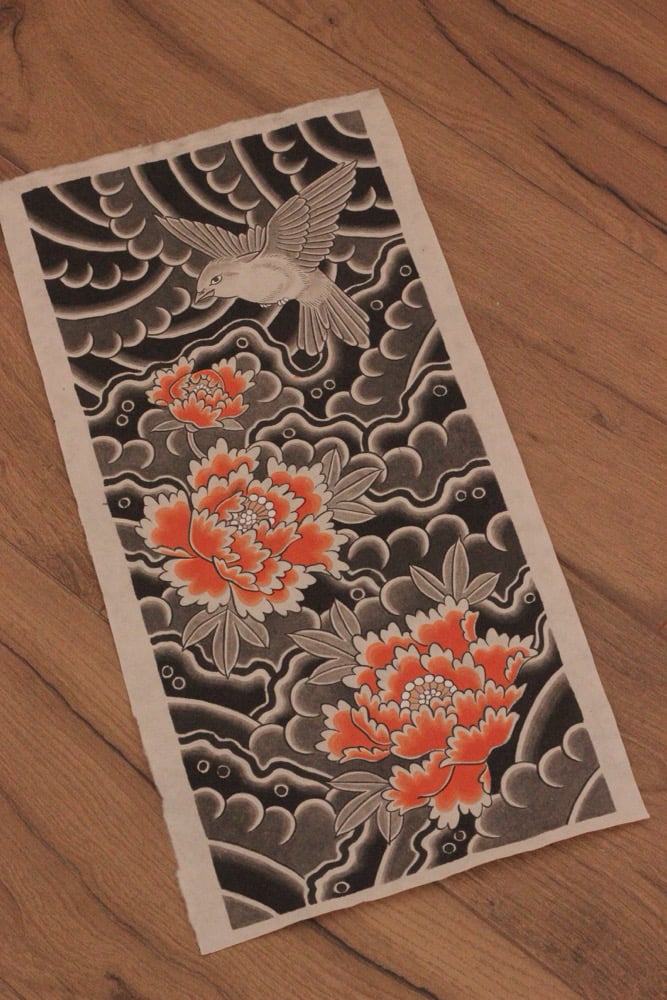 Peonies and bird painting 