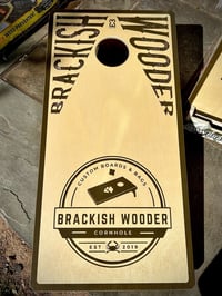 Image 3 of Brackish Wooder Cornhole Boards - Triangle Words - Black Border - New Logo - MT6356