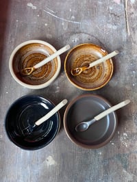 Image 1 of Wide shallow mini pots and spoons dark