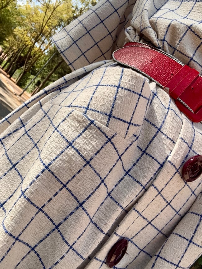 WHITE AND BLUE CHECKS COAT KAFTAN