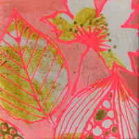 Image 3 of Framed Mixed Media Wall Art, Coral, Yellow and Fluorescent Pink,  6.5 x 6.5 Inch Frame 