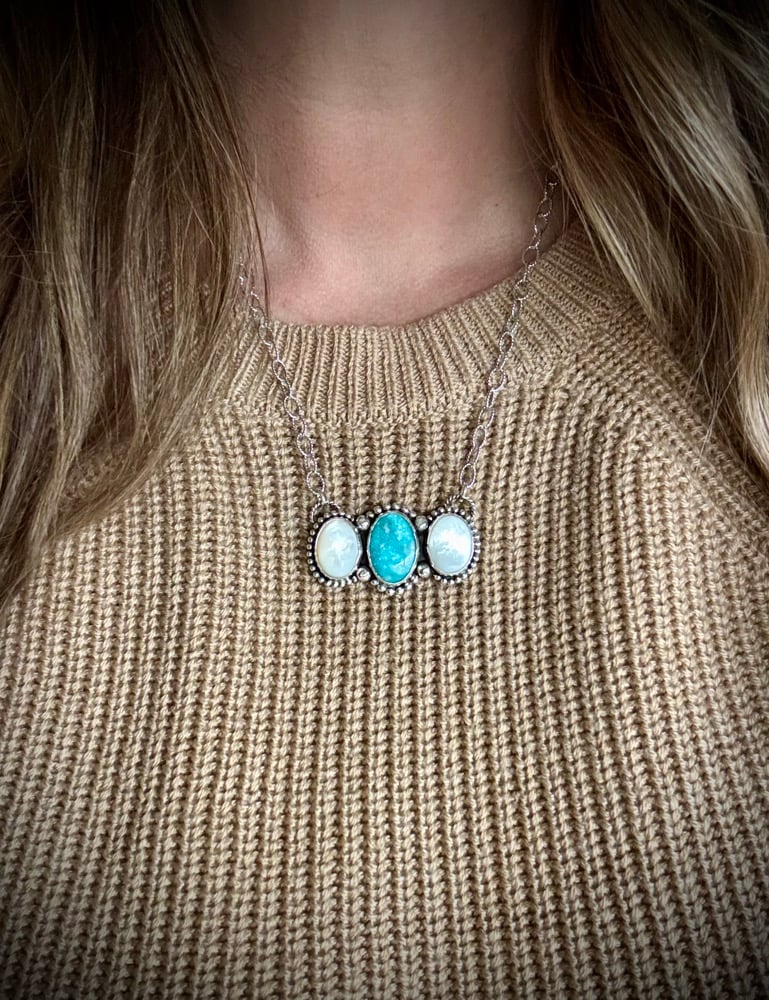 Image of White Water Turquoise & Mother of Pearl Bar Necklace