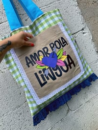 Image 1 of Bolsiña feita a man. AMOR POLA LUNGUA VICHY. Deseño exclusivo!