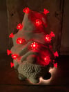 White Speckled And Red Themed Ceramic Gnome Night Light Lamp