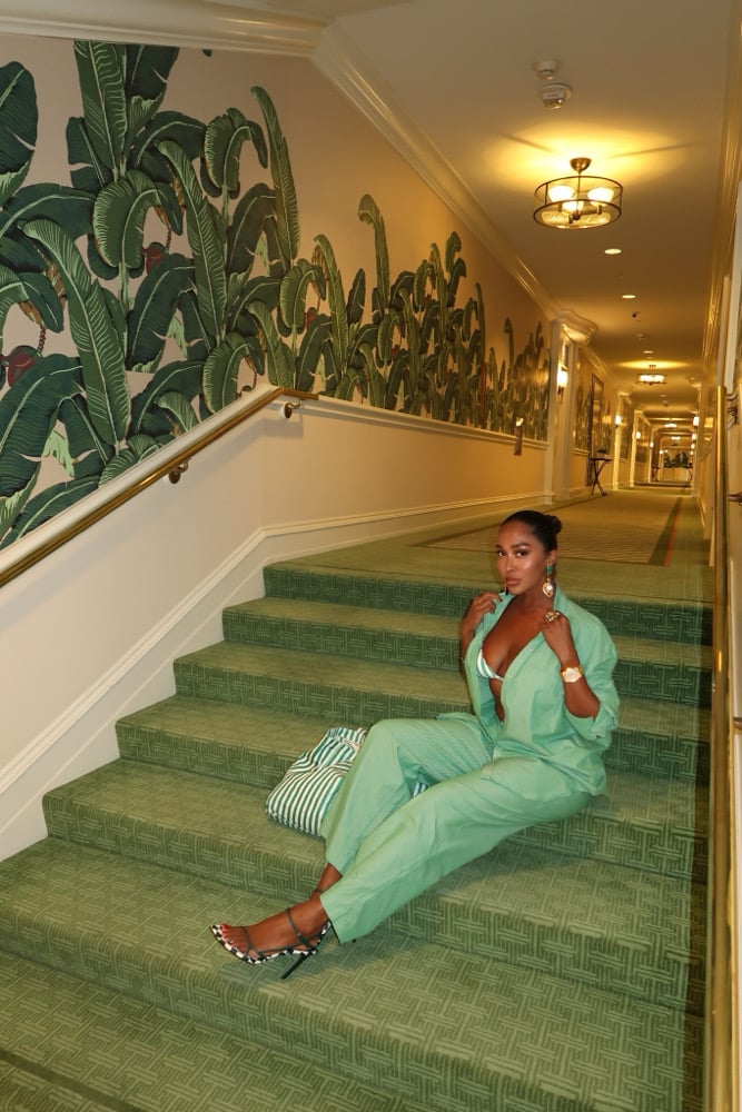 Image of ZARA GREEN STRIPED POPLIN PJ TOP (S) & PANTS(M) 