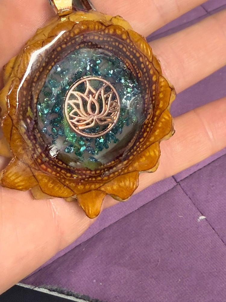 Image of  Lotus Flower Pinecone Charm with Crushed Glass Center | Handmade PNW Jewelry | #97
