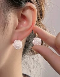 Image 4 of White Rose Hanging Earrings 
