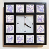 Image 2 of Purple/Blue Linocut Skull clock