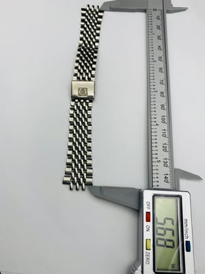 Image of Vintage 1980's omega rice bead stainless steel gents watch strap,used, clean,20mm,curved lugs,