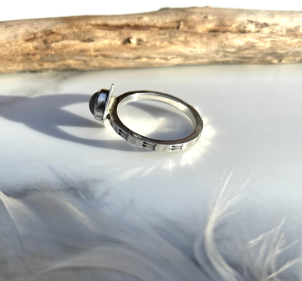 Handmade Sterling Silver Blue Labradorite Stamped Dainty Ring