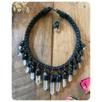 Image 2 of The Empress Necklace - Clear Quartz Crystals and Black Leather