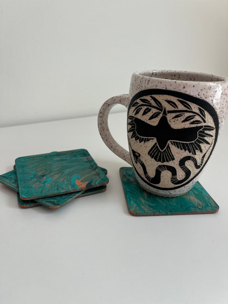 Image of Blue-Green Marbled Coasters