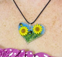 Image 1 of Fused Glass Sunflower and Bee Pendant 