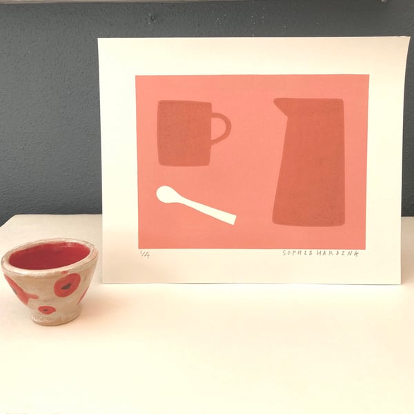 Image of Cup, Spoon and Jug handmade prints 