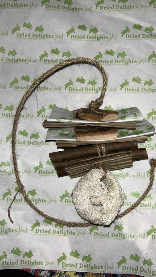 Image of Loofah, Branch and Paper Hanging Enrichment Toy