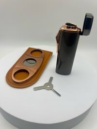 Image 1 of Cigar Torch and Cutter Duet - Rose Gold ( with flame adjuster ) and cigar punch