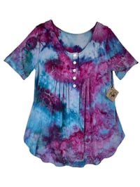 Image 9 of S Luxe Knit Babydoll Top in Raspberry Watercolor Ice Dye