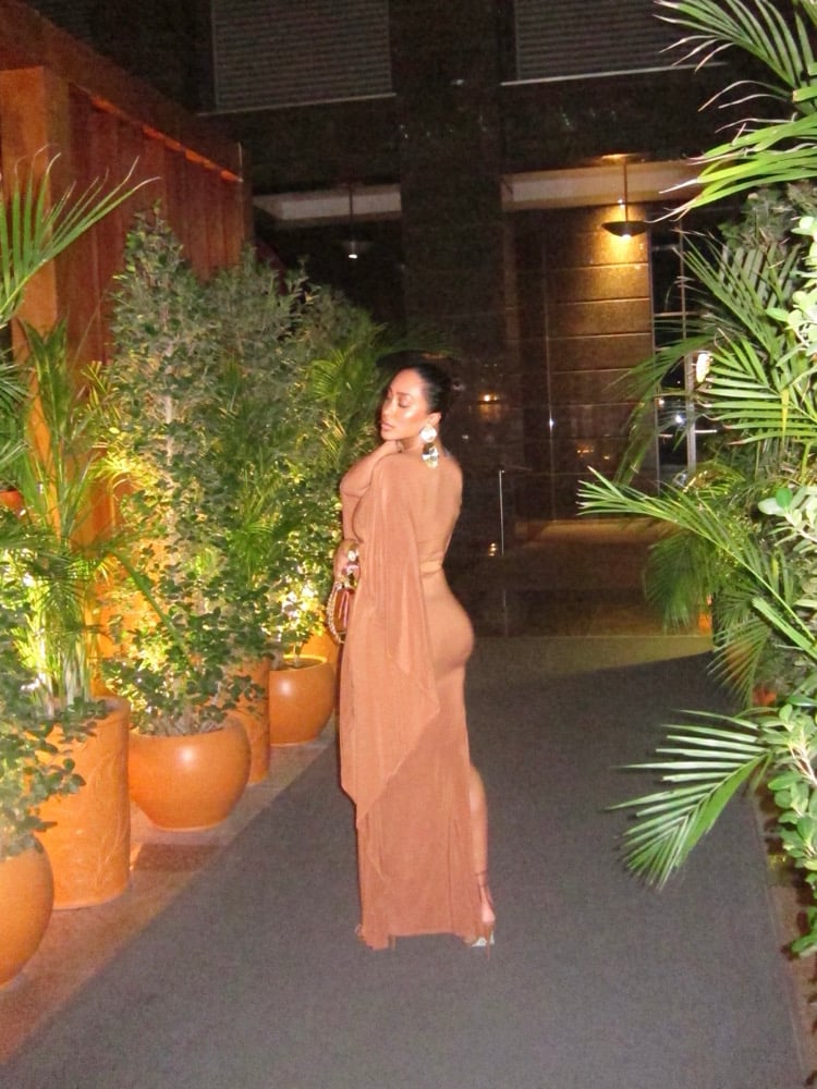 Image of COPPER BATWING DRAPED MAXI DRESS (XS)