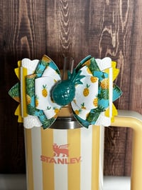 Image 1 of Pineapple Tumbler Straw Topper Bow – Tropical Summer Cup Accessory