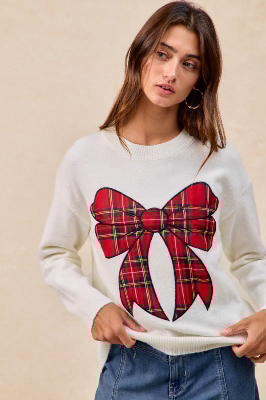 Image of Plaid Bow Holiday Sweater