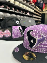 Image 1 of New Era 59Fifty Trucker Last Run Pop Purple Paisley w/ Houston Blip included