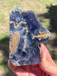 Image 2 of Blue, Green, Purple Fluorite With Pyrite Inclusions Polished Tower #2829