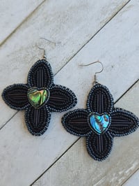 Image 1 of Black Flower Abalone earrings 